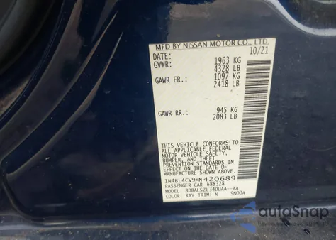 2021 Nissan Altima Sr Fwd z USA, uszkodzony, nr VIN 1N4BL4CV9MN420689